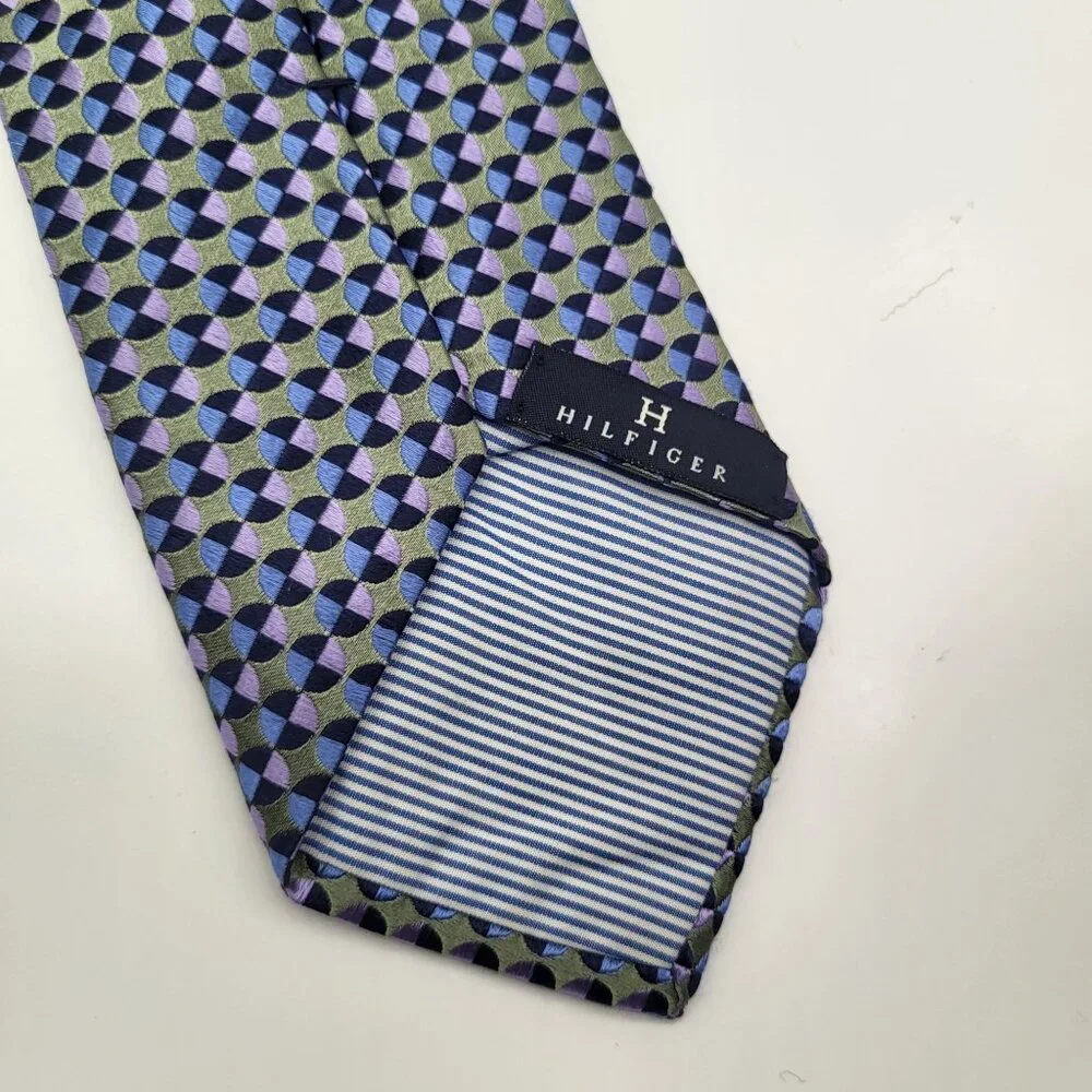 Tommy Hilfiger Men's Blue Geometric Print Neck Tie Silk Made in USA - Picture 6 of 7